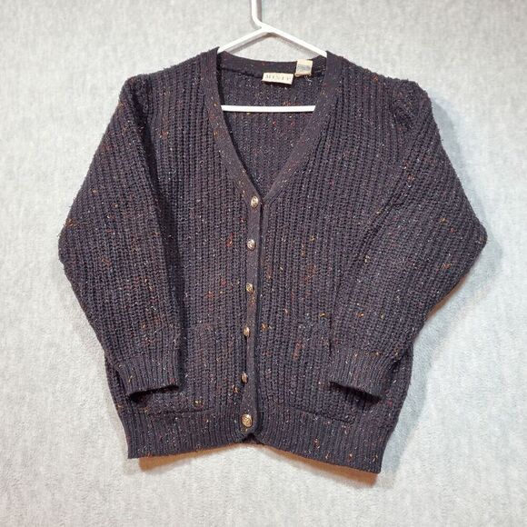 Mixit Sweater Women Medium Black Cardigan Cable Knit Wool Mitit Button Front Vtg - Picture 1 of 8